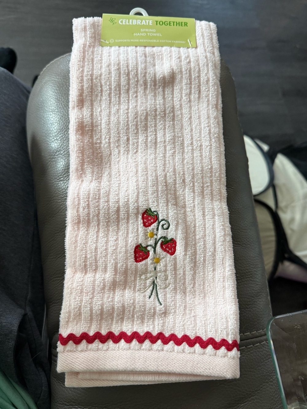 Celebrate Together Pink Strawberry Hand Towel. Set of 2